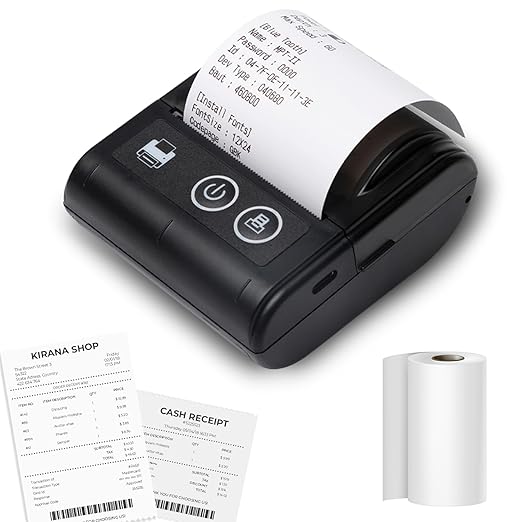 Bluetooth+USB Thermal Receipt Printer 58 mm | Rechargeable Inkless | Mobile, Desktop Compatible | 1 Year Warranty (Veer - Receipt Printer)