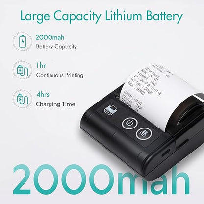 Bluetooth+USB Thermal Receipt Printer 58 mm | Rechargeable Inkless | Mobile, Desktop Compatible | 1 Year Warranty (Veer - Receipt Printer)