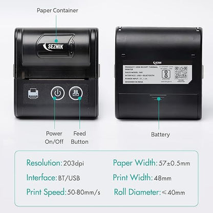 Bluetooth+USB Thermal Receipt Printer 58 mm | Rechargeable Inkless | Mobile, Desktop Compatible | 1 Year Warranty (Veer - Receipt Printer)