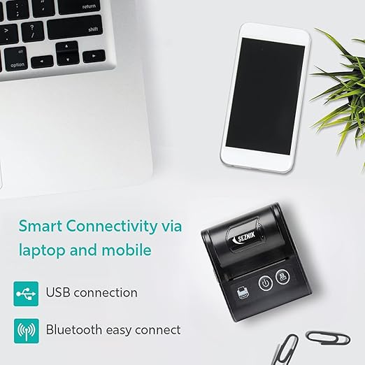 Bluetooth+USB Thermal Receipt Printer 58 mm | Rechargeable Inkless | Mobile, Desktop Compatible | 1 Year Warranty (Veer - Receipt Printer)