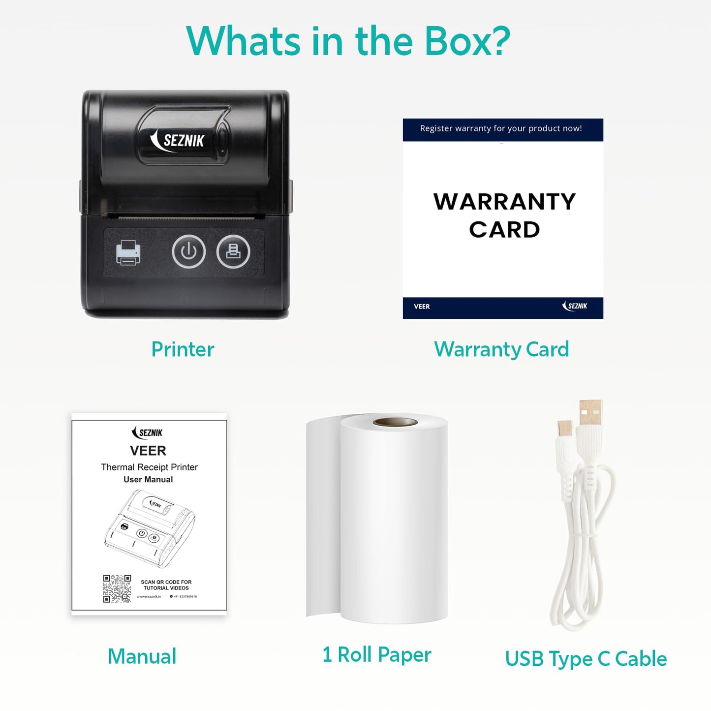 Bluetooth+USB Thermal Receipt Printer 58 mm | Rechargeable Inkless | Mobile, Desktop Compatible | 1 Year Warranty (Veer - Receipt Printer)