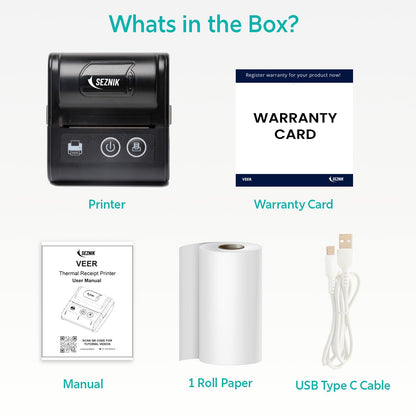 Bluetooth+USB Thermal Receipt Printer 58 mm | Rechargeable Inkless | Mobile, Desktop Compatible | 1 Year Warranty (Veer - Receipt Printer)