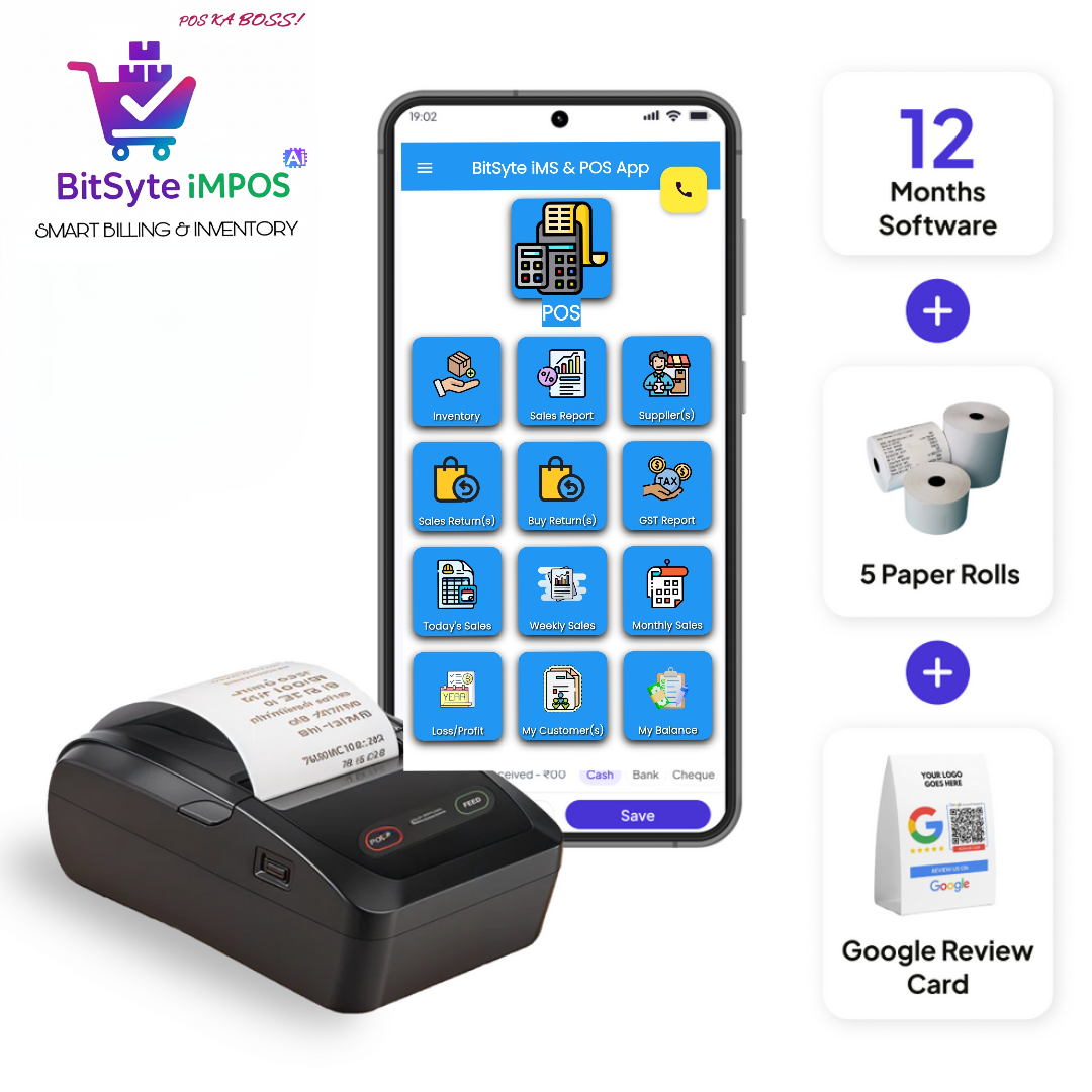 iMPOS A.I. - Billing POS App + Printer with 1 Year Validity
