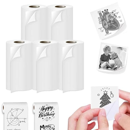 Sticky Adhesive Thermal Paper Rolls, Continuous 57mm Width Thermal Paper, 2 inch Thermal Paper for Mini Thermal Printer (White-57mm Width - Continuous Sticky Roll-Pack of 5)