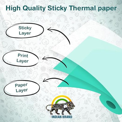 Sticky Adhesive Thermal Paper Rolls, Continuous 57mm Width Thermal Paper, 2 inch Thermal Paper for Mini Thermal Printer (White-57mm Width - Continuous Sticky Roll-Pack of 5)