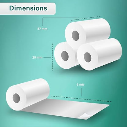Sticky Adhesive Thermal Paper Rolls, Continuous 57mm Width Thermal Paper, 2 inch Thermal Paper for Mini Thermal Printer (White-57mm Width - Continuous Sticky Roll-Pack of 5)