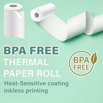 Sticky Adhesive Thermal Paper Rolls, Continuous 57mm Width Thermal Paper, 2 inch Thermal Paper for Mini Thermal Printer (White-57mm Width - Continuous Sticky Roll-Pack of 5)